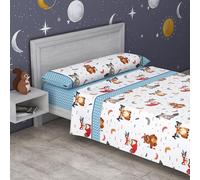 various Juego de Sábanas Infantiles Cama 90x190/200 cm - 3 Piezas (Encimera + Bajera Ajustable + Funda de Almohada) - 50% Algodón 50% Poliéster, 144 Hilos - Modelo Forest Azul