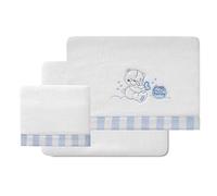 various Juego De Sábanas para Cuna 60 x 120 cm, Bebe Invierno Tipo Coralina Extrasuave (Bajera+encimera+Funda Almohada) (Honey Bear Blanco/Azul)