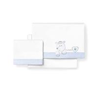 various Juego De Sábanas para Cuna 60 x 120 cm, Bebe Primavera y Otoño Tipo 100% Algodón Extrasuave Fafricado en España-INTERBABY(Bajera+encimera+Funda Almohada)-Corazon Amoroso Blanco/Azul