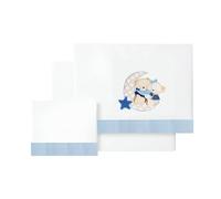 various-Juego De Sábanas para Cuna 60 x 120 cm, Bebe Primavera y Otoño Tipo 100% Algodón Extrasuave Fafricado en España-(Bajera+encimera+Funda Almohada-Amoroso Color BCO/Azul