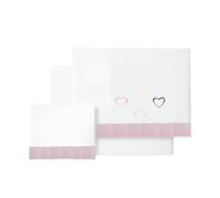 various-Juego De Sábanas para Cuna 60 x 120 cm, Bebe Primavera y Otoño Tipo 100% Algodón Extrasuave Fafricado en España-(Bajer encimer Funda Almohada-Happy Love Color BCO/Rosa