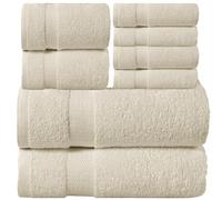 various Juego de Toallas de Beige Premium de 8 Piezas 100% Algodón de 500gsm, Ideal para baño y Piscina, Resistentes, Suaves y Absorbentes(2xDucha, 2xLavadoy 4xTocador)