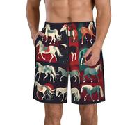 Various Kinds of Horses Print - Pantalones cortos casuales con cintura elástica con cordón para verano, playa, día festivo, Blanco, S