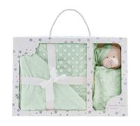 various Manta Burbuja y Dou Dou Osito Manta extrasuave + doudou Osito Tacto Aterciopelado, Set de Regalo Bebe, Lavable, Textura en Relieve (Verde Manzana)
