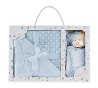 various Set de Manta Bebé con Doudou Osito, Azul | Manta 80x110 cm en poliéster terciopelo + peluche de apego 28x17 cm, tacto suave, Regalo para recién nacido y niños.