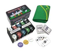 various Set de Poker con 200 Fichas y Caja Metálica, Juego de Poker Texas Holdem con 2 Barajas y Botón Dealer, Kit Poker para Blackjack, Casino y Noches de Juego en Familia