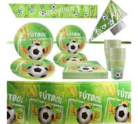 Various-Set de Vajilla Futbol Cumpleaños Juego de Vajilla de Fiesta Decoración Cumpleaños Incluye Platos banda Vaso Bolsa Caramelos y Servilleta Adecuado para Fiestas Temáticas