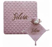 various Set Regalo Bebé Personalizado con Nombre, Manta Doudou Minky Ultrasuave y Nombre Bordado, Caja Regalo para Recién Nacido, Baby Shower y Padres Primerizos, Niño o Niña Color Maquillaje