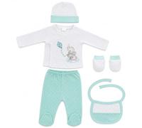 various Set Regalo Primera Puesta Bebé 5 Piezas,Diseño Elefante Verde | Chaquetita,Polaina,Gorro,Babero y Manoplas,Algodón,Talla 0-6 Meses