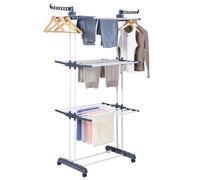 various Tendedero Vertical Plegable de Acero Inoxidable para Ropa,4 Ruedas 360°,4 Niveles con Alas Laterales,Amplio Espacio para Secar.Color Gris (Gris)