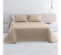 variouss Colcha Bouti para Verano y Entretiempo - Tamaño 200 x 260 cm Reversible Color Liso Incluido 1 Funda de coji de 50 x 70 cm (Cama 105 cm, Beige)