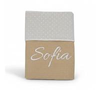 variouss Manta para Bebé Recién Nacido Personalizada con Nombre Bordado - Algodón Doble Capa 70x100 cm - Manta Ligera para Cochecito, Capazo y Minicuna - Ideal Entretiempo y Verano (010 Camel)