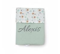 variouss Manta para Bebe Recien Nacido Personalizado con su Nombre Bordado, Cochecito o capazo. (019 Verde)