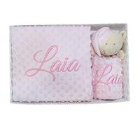 variouss Manta y DouDou Personalizados con Nombre Bordado - Canastilla Bebé Recién Nacido - Regalo Bautizo, Baby Shower, Nacimiento - Ideal Cuna, Minicuna y Capazo (80x110 cm)