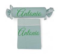 variouss Set de Manta de Verano y Cojín de Caramelo Personalizado con Nombre del Bebé Bordado, Colcha de algodón 100% 70 x 100 cm Ideal para Cuna, Mini Cuna y Carro de bebé. (Verde)