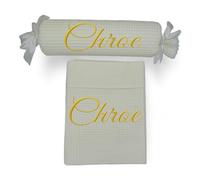 variouss Set de Manta de Verano y Cojín de Caramelo Personalizado con Nombre del Bebé Bordado, Colcha de algodón 100% 70 x 100 cm Ideal para Cuna, Mini Cuna y Carro de bebé. (Beige)