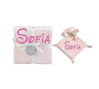 variouss Set Manta de Borreguito Personalizado para bebé Recien Nacido con su Nombre Bordado (Rosa)