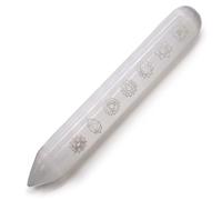Varita curativa de selenita de 16 cm con 7 piedras de chakra, conector de chakra del tercer ojo y corona, cristal etéreo para honestidad y pureza, ideal para meditación e iluminación espiritual