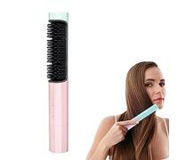 Varita de encrespamiento, cepillo alisador de cabello inalámbrico portátil, peine alisador eléctrico, alisador de cabello de temperatura ajustable, alisador de pelo recargable de viaje (rosa verde)