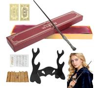 Varita de Harry Wand, varita mágica de Harry de 35 cm, varita de mago hecha a mano, varita de núcleo de resina de acero en caja de regalo con tabla de hechizos, boleto de estación, mapa y soporte