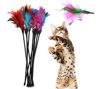 Varita de plumas retráctiles para gatos, 5 piezas, varillas cortas de plumas coloridas, juguete intertivo para gatito, gato, bruja, divertido, ejercicio