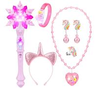 Varita Magica Luminosa Niñas, Collar Pulseras Luminosas LED de Unicornio Varita de Hadas de Copo de Nieve con Luz y Sonido Juguetes Iluminados de Disfraz de Princesa Regalos de Cumpleaños y Navidad