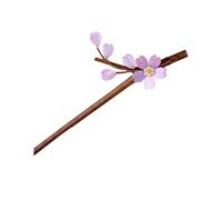 Varita para el pelo con perlas de imitación, palillo de estilo chino con decoraciones de flores, hecho a mano, decoración de madera, elegante morado