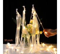 Varitas de Boda con LED luz fluorescente, 50 Piezas Varitas de Cinta con Campanas,Serpentinas de Cintas de Boda,Serpentinas para Bodas, Magica Cinta Wedding Wands para Cumpleaños, Navidad, Fiestas