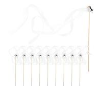 Varitas de Cinta con Campanas 20 varitas y serpentinas de cinta rosa hadas, decoración tela madera for bodas, princesas, festivales, fiestas, recuerdos(White)