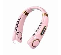 VarityMart Ventilador de cuello sin aspas con pantalla LED, mini ventilador eléctrico, recargable por USB, portátil, manos libres, uso doméstico y exterior, color negro (rosa)