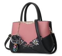 VARLIVOO Bolso Mujer Elegante Bolso de Mano con Bordado Floral PU Piel Bolsa Bandolera Marca con Colgante de Peluche para Trabajo Viajes Compras Fiesta Rosado B