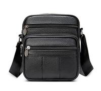 VARLIVOO Retro Bolso Hombre Bandolera Pequeña Bolsa de Hombro Piel Genuina Negocios Bolso Cruzado Casual Bolso Mensajero Bolsa Crossbody Cuero para Trabajo Viajes Diario Man Bag Negro A