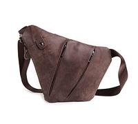 VARLIVOO Retro Bolsos de Hombro para Hombre Sling Bag Bolsos Cruzados Bandolera Crossbody Bolsa Viajar Caminatas Deportes Campamentos Impermeable Genuina Piel Café