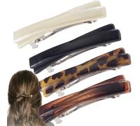 VARMDUKKE 4 pasadores pequeños franceses para el pelo, 2.5 pulgadas, curvados de concha de tortuga para mujer, 4 colores brillantes, rectángulos, accesorios para el cabello fino, grueso y largo