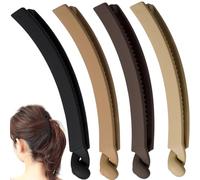 VARMDUKKE 4 pinzas para el pelo de plátano, pinzas grandes y fuertes con peines dobles, accesorios clásicos antideslizantes para el cabello para mujer, estilo lacio y rizado, color negro, marrón, café