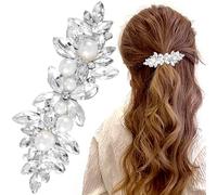 VARMDUKKE Pasadores de perlas de diamantes de imitación, pinzas de pelo de cristal para bodas, pinzas francesas plateadas para mujer, pelo grueso y largo, horquillas brillantes para novia, boda (1