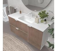 VARO BATH | Mueble de baño suspendido Vito - Bicolor BASTILLA-Negro con Lavabo Porcelana Blanco/Negro (2 Cajones + 1 Puerta) (Lavabo Blanco, 100 de Ancho)