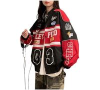 Varsity - Chaqueta de manga larga para mujer, diseño de patchwork, chaqueta bomber de carreras, chaqueta Letterman, chaqueta de bloque de color, Y2K, vintage, ropa urbana, Getaway Solids, S