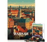 Varsovia, Polonia Ilustración de Paisaje Urbano Rompecabezas de 1000 Piezas para Adolescentes Desarrolla la lógica y la Capacidad de relajación Bordes definidos Regalo navideño Acogedor (38x26cm)