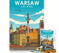 Varsovia, Polonia Rompecabezas de Arte de Viaje de 1000 Piezas para Adolescentes Desafío Mental Diversión Tranquila Ajuste Sorpresa de cumpleaños (50x75cm)