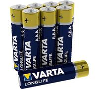 VARTA Pilas AAA, paquete de 8, Longlife, Alcalinas, 1,5V, aptas para mandos a distancia, despertadores, radios, relojes de pared, Made in Germany