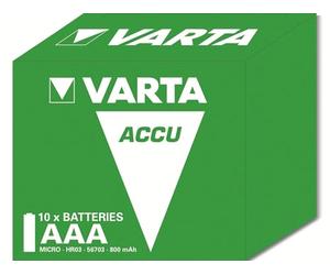 Varta 567031011111 - Pack de 10 Pilas Recargables AAA (800 mAh), Color Verde