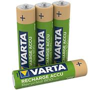 VARTA Pilas AAA, recargables, paquete de 4, Recharge Accu Recycled, batería recargable, 800 mAh Ni-MH, fabricadas con un 21% de materiales reciclados, precargadas, listas para usar
