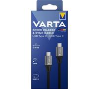 Varta Speed Charge & Sync Kabel (USB Typ C auf USB Typ C, Strom- und Datenübertragung, 2 m), schwarz, nylon