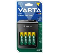 VARTA Cargador de Pilas, incl. 4X AA 2100mAh, cargador para pilas AA/AAA/9V recargables y dispositivos USB, LCD Plug Charger+, carga a ranura única
