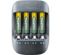 VARTA Cargador de Pilas, incl. 4X AA 2100mAh, cargador para pilas AA/AAA recargables, Eco Charger, carga a ranura única, fabricado con un 50% de material bioplástico, EcoBox