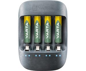 VARTA Cargador de Pilas, incl. 4X AA 2100mAh, cargador para pilas AA/AAA recargables, Eco Charger, carga a ranura única, fabricado con un 50% de material bioplástico, EcoBox