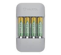 VARTA Cargador para 4 AA/AAA Pilas Recargables, Eco Charger Pro Recycled | para pilas recargables NiMH, 75 % de material reciclado, Incl. 4x AAA 2100 mAh