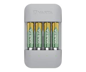 VARTA Cargador para 4 AA/AAA Pilas Recargables, Eco Charger Pro Recycled | para pilas recargables NiMH, 75 % de material reciclado, Incl. 4x AAA 2100 mAh