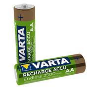 Varta Endless Energy - Pack de 2 Pilas AA Recargables (NiMH, 500 ciclos, 2500 mAh, precargadas)